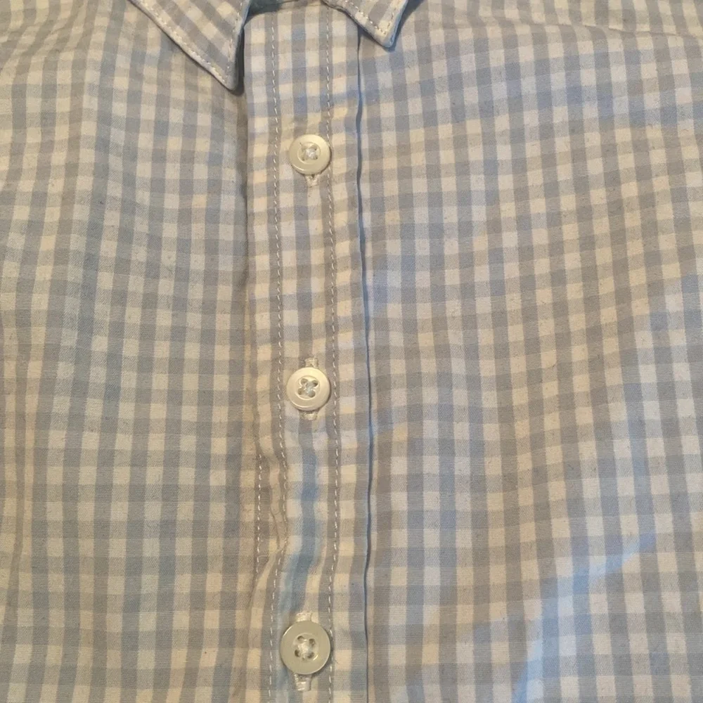 Pottery Barn Kids Boys Long Sleeve Button Down Shirt Light Blue Checks 12-18 M
